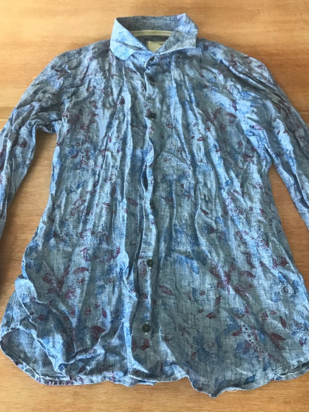 Maurizio Baldassari Brera 100% Linen Shirt Men L Blue Floral Button Up Italy